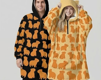Unisex Capybara Wearable Blanket Hoodie | Couple Matching Oversized Hoodie Blanket | Cozy Winter Fleece | Cute Gift Idea