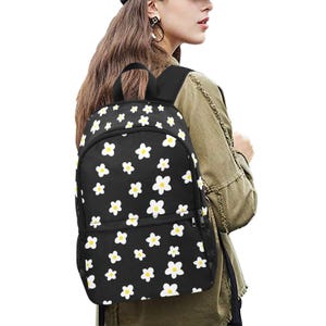 Sac à dos en tissu à motif marguerite | Poches latérales en filet