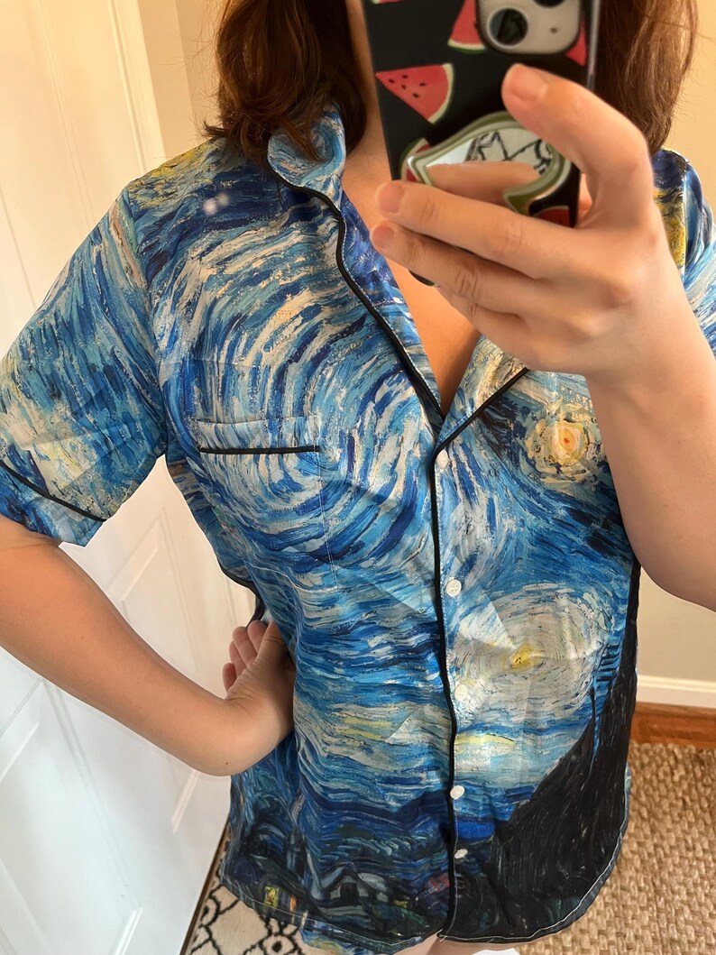 Starry Night Couple Pajama Set – Ice Silk Summer Loungewear | Lightweight Matching Sleepwear for Him & Her image 17