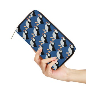 Carteira com zíper e estampa de papagaio-do-mar – Bolsa de couro PU fofa, estampa dupla-face, bolsa clutch estilosa com estampa de pássaro, presente para ela, carteira de viagem