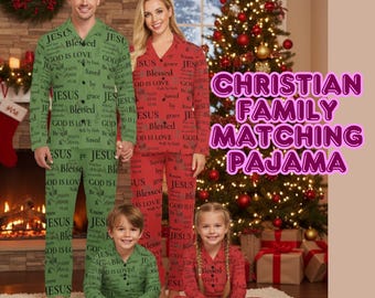 Pijama familiar cristiano a juego: "Jesús te ama". Pijamas inspirados en la fe para hombres, mujeres y niños. Pijamas navideños.
