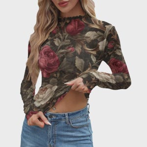 unused Rose Pattern Long-Sleeve Shirt UNUSED - ROSE PATTERN LONG