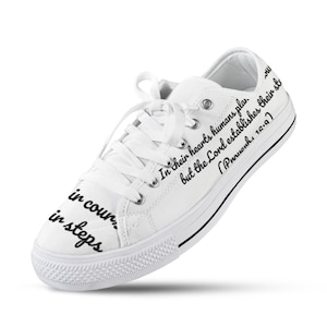 Proverbs 16:9 Christian Canvas Shoes – Faith-Inspired Low Top Sneakers for Women – Scripture Shoes – Religious Gift Idea