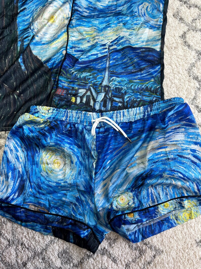 Starry Night Couple Pajama Set – Ice Silk Summer Loungewear | Lightweight Matching Sleepwear for Him & Her image 20