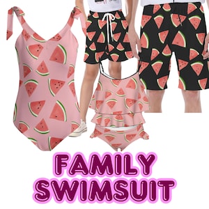 Matching Watermelon Print Swimwear Set – Coordinated Swimsuits & Trunks | Summer Beach Outfits for Couples, Friends, or Families