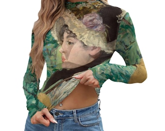 Top de malla con estampado artístico de "Juana Primavera (1881)" de Manet / Camiseta transparente de manga larga / Camiseta vintage transparente con estampado artístico / Top de malla suave para mujer