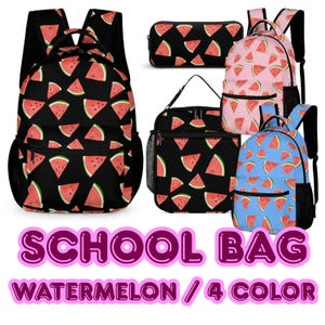 Cartable pastèque - Sac à dos, sac à lunch et trousse | Noir, marron, bleu ou rose | Cadeau amusant pour la rentrée des classes pour les enfants