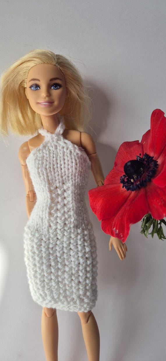 Knitted backless dress for fashion dolls (Barbie type)