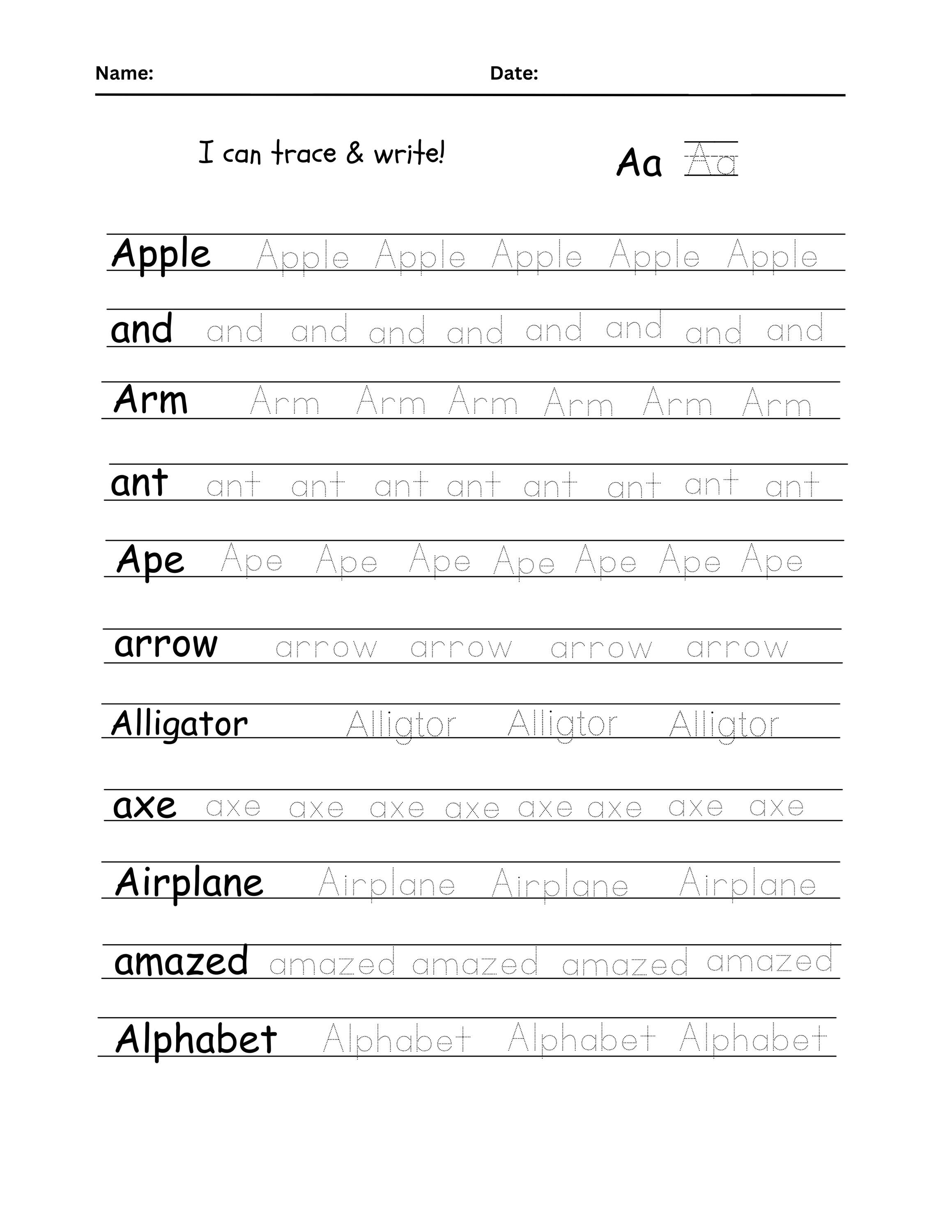 26 Trace the Words Worksheets A–Z, Alphabet Writing Practice, Capital ...