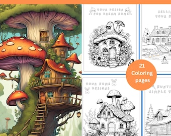 Mushroom Coloring Book for Adults | Cute Cottagecore Fairy House & Forest Coloring Pages | Cozy Aesthetic Printable PDF