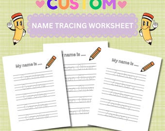 Pre-K Custom Name Tracing Worksheets| Handwriting Practice| Personalized name worksheet| Name writing practice| Name tracing printable|