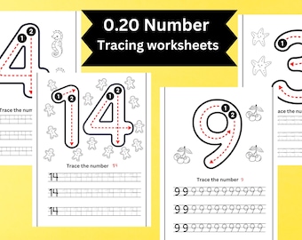 Number Tracing Worksheets 0–20, Number Formation Flashcards Printable, Preschool Math Cards, Handwriting Practice, Homeschool Activity PDF
