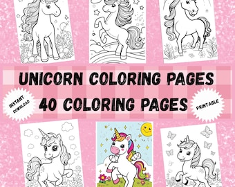 Unicorn Coloring Pages for Kids, Cute Unicorn Printables, Kids Activity Pages, Easy Coloring Book PDF, instant download
