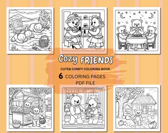 Cozy Friends, Super Cute Animal Coloring Book, Colouring Pages PDF Download, Digital Coloring Book for Teens & Adults Bold and Easy Designs