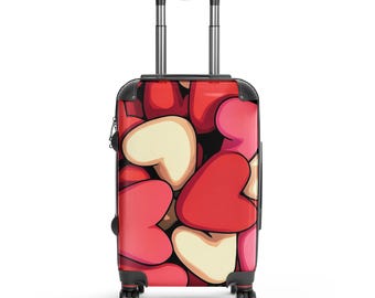 Heart Pattern Suitcase | Pink & Red Heart Luggage | Hard Shell Carry On | Cute Travel Suitcase | Romantic Travel Bag | Valentine's Gift