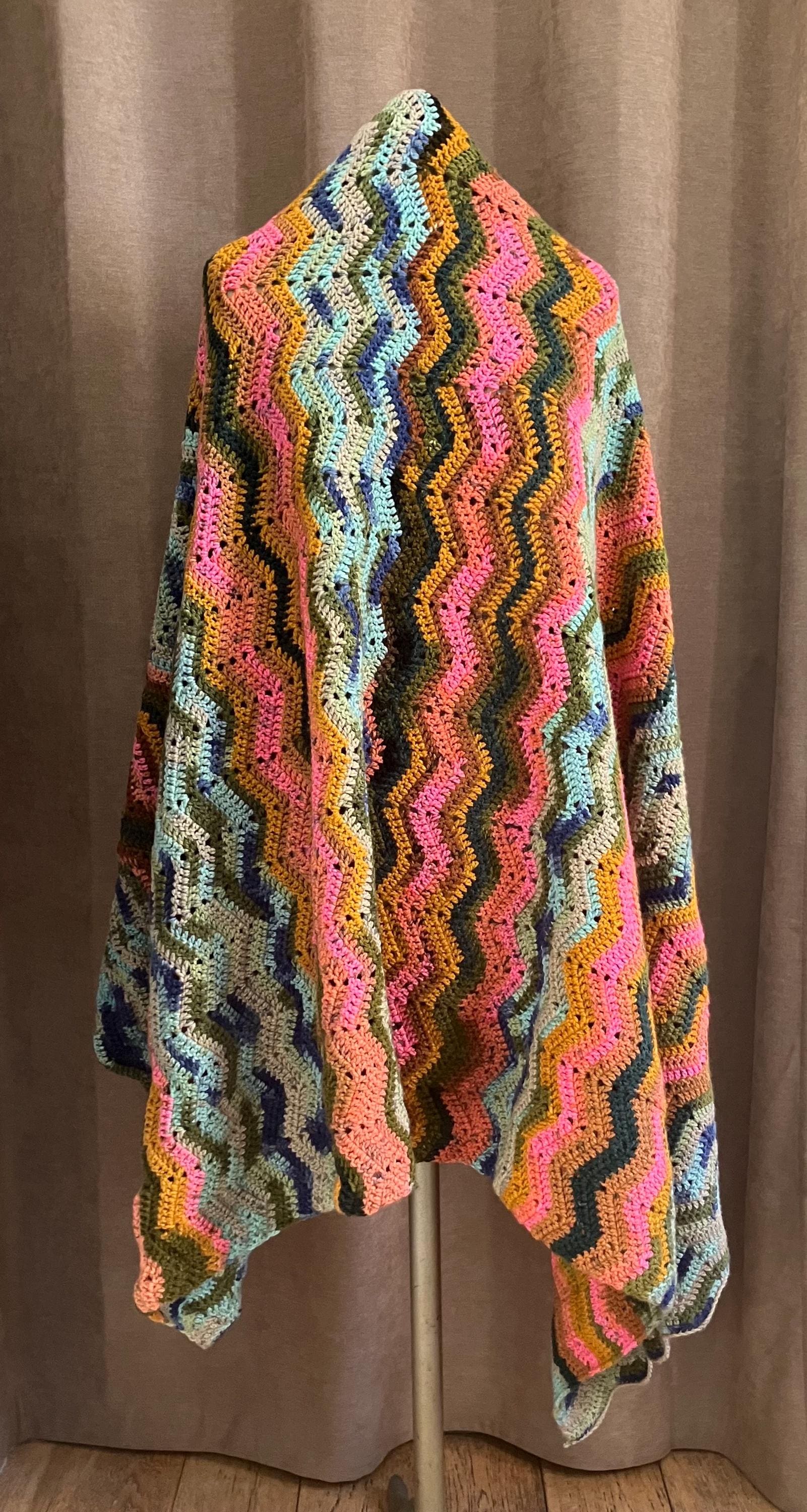 Plaid Crocheté Main 167 X 110 cm - Jetée De Canapé Couverture Au Crochet Motif Chevron Couvre-Lit Bouti Accessoire Cocooning Original