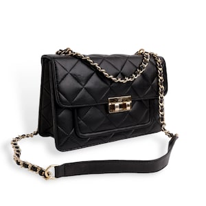 Chic Quilted Crossbody Bag – Faux Leather Shoulder Purse with Gold Chain – Stylish Handbag for Women