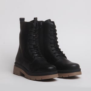 Black Combat Boots | Men&#39;s Chunky Sole Lace-Up Boots with Zipper | Stylish Ankle Boots for Fall & Winter