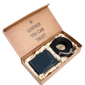 Lujoso set de regalo de cuero azul para hombre: elegante billetera y cinturón en caja de regalo premium. Perfecto para cumpleaños, aniversarios y ocasiones especiales.