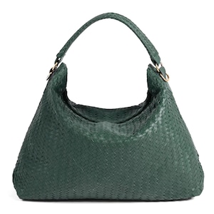 Handmade Woven Leather Hobo Bag – Stylish Green Shoulder Purse