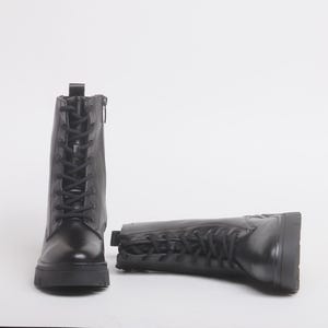 Black Combat Boots for Men – Chunky Lace-Up Platform Boots with Zipper, Faux Leather Ankle Booties