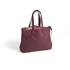 Handgefertigte gewebte Leder Einkaufstasche - Bordeaux Große Schulter Handtasche