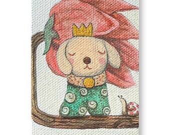 Windy Day Collection: Dog Stand in the Wind  ( Original Acrylic on small Canvas )