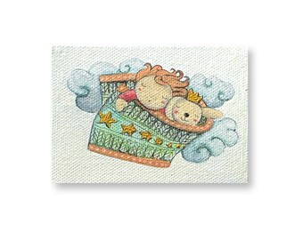 Windy Day Collection: Child and Dog are Sleeping  ( Original Acrylic on small Canvas )