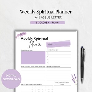 Planificador espiritual semanal / Plantilla de oración imprimible / Planificador de los Testigos de Jehová en formato PDF / Seguimiento de rutinas / Registro de gratitud y oración / Tamaño A4, A5, carta de EE. UU.