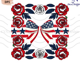 Vaterhafte Schleife PNG: Rot Weiß Blau Floral American Flagge Design (Digitaler Download