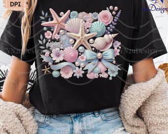 Pastel Seashells PNG: Coquette Coastal Clipart Digital Download