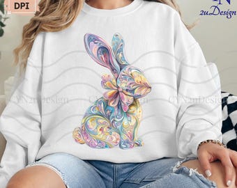 Pastel Floral Bunny PNG: Easter Watercolor Clipart (Digital Download)