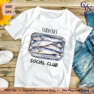 Sardines Social Club Illustration, Vintage Sardines PNG, Retro Sardines PNG, Fisherman Shirt Design, Summer PNG, Fish Digital Download
