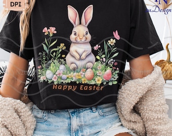 Watercolor Easter Bunny PNG: Floral Rabbit Clipart (Digital Download)