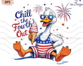 Patriotic Duck 4th of July PNG: Funny Ice Cream Clipart (Digital Download