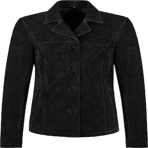 Woman’s Real Suede Leather Vintage Classic Stylish Blazer Style Outerwear Jacket