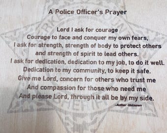 Up to 12 x 12 personalized wall decor.  You design. A Police Prayer.  See description.  Handmade.  Free Shipping