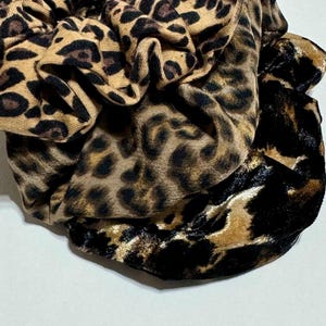 Leopard scrunchies, hair scrunchies, handmade scrunchies, velvet scrunchie