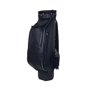 Leder Golf Clubs Cart Bag mit Schultergurt Soft Pebble-Grain Wasserdichte Vollnarbenleder Golf Ausrüstung Zubehör Tasche NAVY BLUE