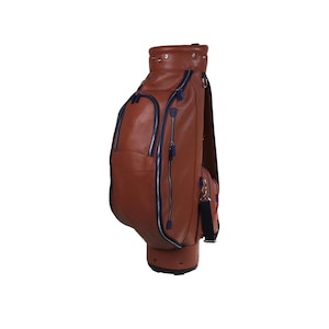 Leder Golf Clubs Cart Bag mit Schultergurt Soft Pebble-Grain Wasserdichte Vollnarbenleder Golf Ausrüstung Zubehör Tasche BRAUN / BLAU