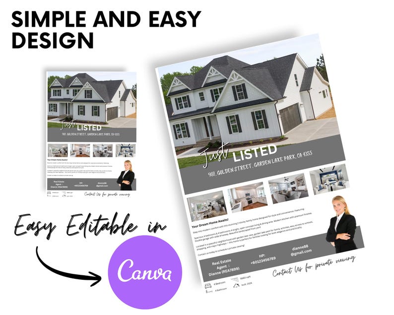 Editable Real Estate Flyer Template: Modern Canva Design - Etsy