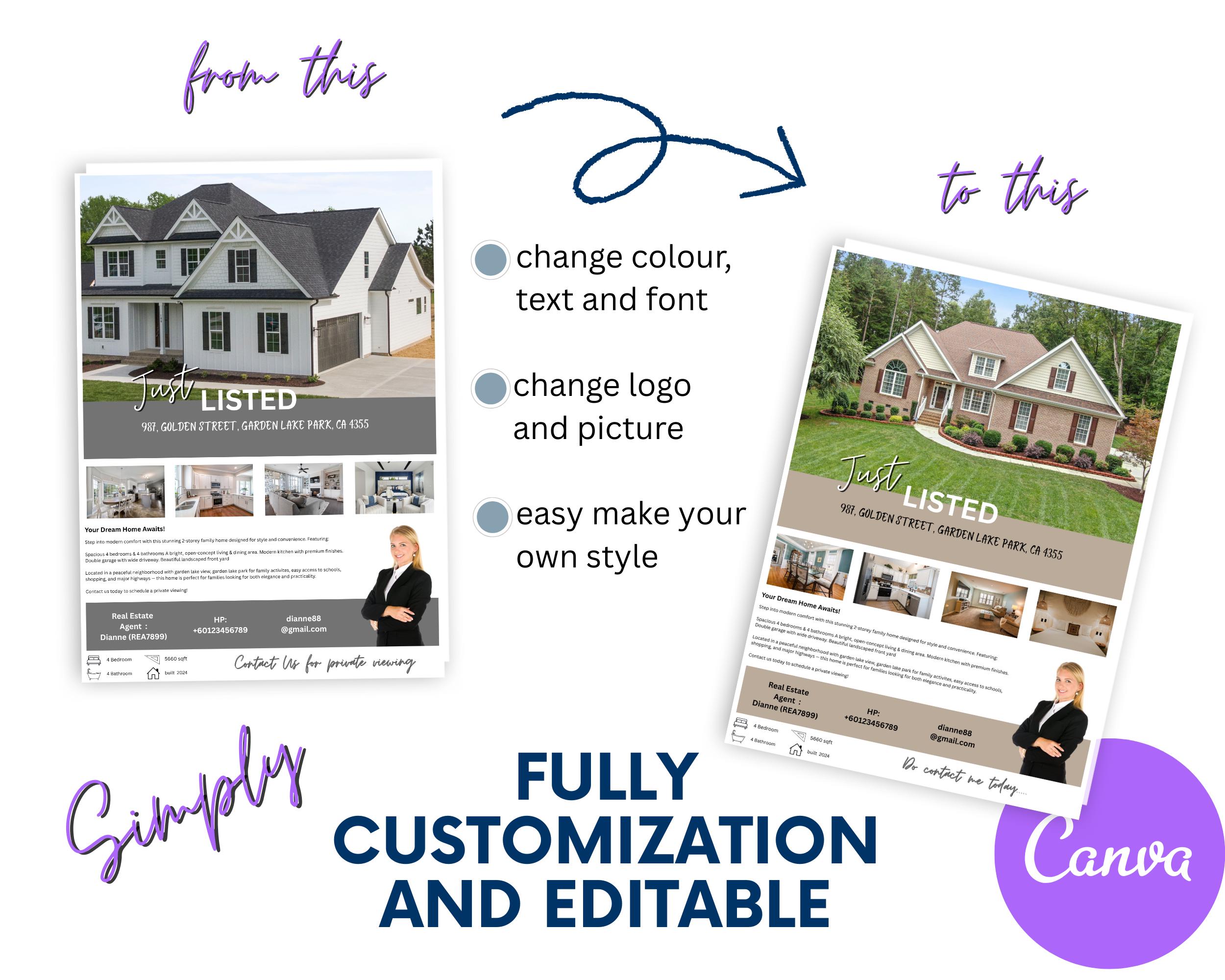 Editable Real Estate Flyer Template: Modern Canva Design - Etsy