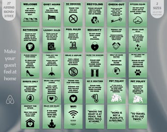 Airbnb Green Signs Bundle, Vacation Rental Templates (Digital Download)