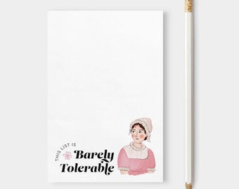 Barely Tolerable Notepad | Pride and Prejudice Gift |  Funny Literary To-Do List | Austen Stationery
