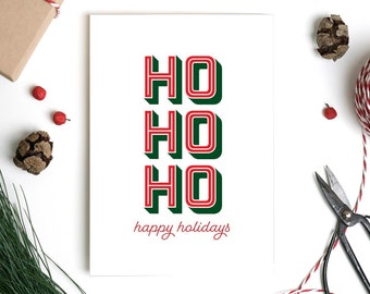 Ho Ho Ho Holiday Card - Modern Christmas Card - Cheerful Holiday Card - Ho Ho Ho Card - Simple Christmas Card