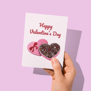 Caixa de chocolate em forma de coração fofo Cartão de dia dos namorados / Cartão de chocolate de dia dos namorados / Cartão de feliz dia dos namorados para avó, amiga, esposa, parceira