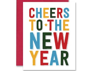 Prost auf das neue Jahr Grußkarte | Bunte Typografie | Frohes neues Jahr-Karte | Moderne, helle, festliche Feiertags-Karte