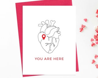 Heart Pin Drop Valentines Day Card / Love Card / Drop a Pin / You Are in my Heart