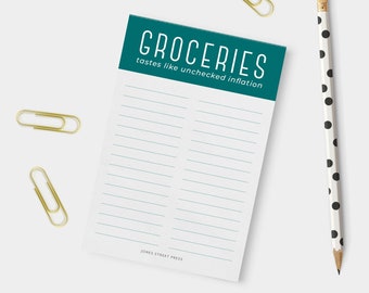 Funny Groceries Inflation Notepad - Market Grocery List - Grocery List - 4x6, 50 lined sheets - funny gift for Mom - clever, trending gift