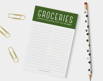 Funny Groceries Budget Notepad - Market Grocery List - Grocery List - 4x6, 50 lined sheets - funny gift for Mom - clever, trending gift